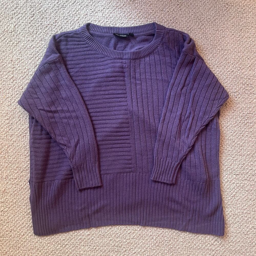 Nina Leonard Mixed Ribbed Boxy‎ Purple Sweater